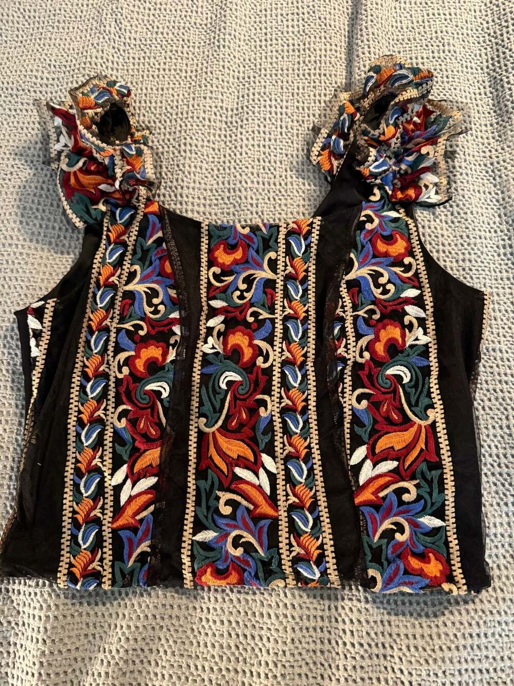 Eva Franco Florence Embroidered Corset Top Black Floral Size L